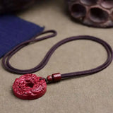 Natural Cinnabar Double Pixiu Buckle Pendant Carved Amulet Men Women Jewelry
