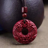 Natural Cinnabar Double Pixiu Buckle Pendant Carved Amulet Men Women Jewelry