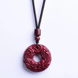 Natural Cinnabar Double Pixiu Buckle Pendant Carved Amulet Men Women Jewelry