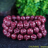 Natural Cinnabar Double-sided Carved Buddha Head Men Women Hand Bracelet
