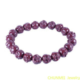 Natural Cinnabar Double-sided Carved Buddha Head Men Women Hand Bracelet