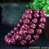Natural Cinnabar Double-sided Carved Buddha Head Men Women Hand Bracelet