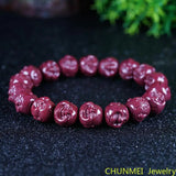 Natural Cinnabar Double-sided Carved Buddha Head Men Women Hand Bracelet