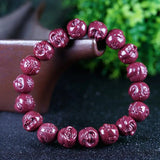 Natural Cinnabar Double-sided Carved Buddha Head Men Women Hand Bracelet