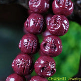Natural Cinnabar Double-sided Carved Buddha Head Men Women Hand Bracelet