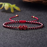 Hand Weave Red Rope Garnet Bracelet with Cinnabar Charm