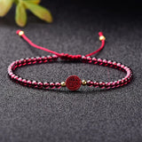 Hand Weave Red Rope Garnet Bracelet with Cinnabar Charm