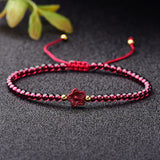 Hand Weave Red Rope Garnet Bracelet with Cinnabar Charm