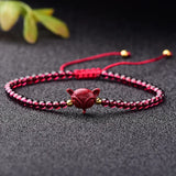 Hand Weave Red Rope Garnet Bracelet with Cinnabar Charm