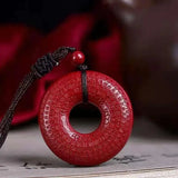 Natural Cinnabar Heart Sutra Buckle Pendant Amulet Men Women Jewelry