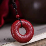 Natural Cinnabar Heart Sutra Buckle Pendant Amulet Men Women Jewelry