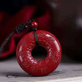 Natural Cinnabar Heart Sutra Buckle Pendant Amulet Men Women Jewelry
