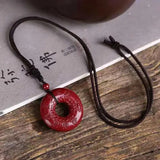 Natural Cinnabar Heart Sutra Buckle Pendant Amulet Men Women Jewelry