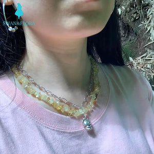 Natural Citrine Choker Necklace Gemstone Women High Jewelry