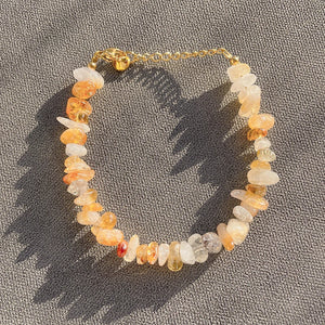 Natural Citrine Gravel Bracelet Quartz Crystal Stone Bangle for Women