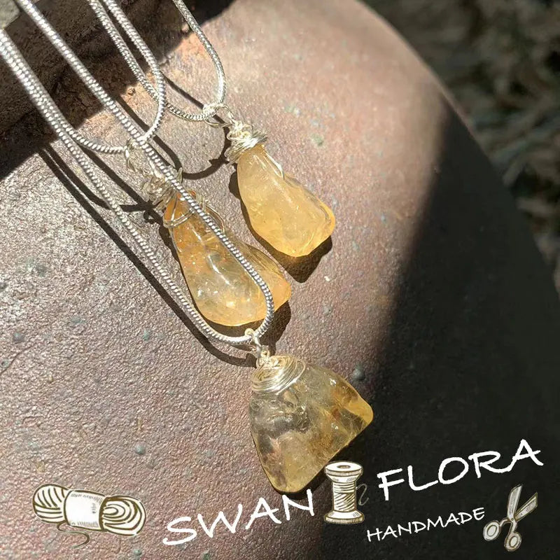 Natural Citrine Pendant Necklace Gemstone Women High Jewelry Irregular
