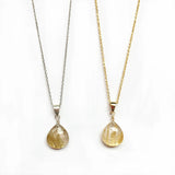Natural Citrine Pendant Yellow Hair Crystal Rutilated Quartz Necklace