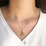 Natural Citrine Pendant Yellow Hair Crystal Rutilated Quartz Necklace