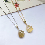 Natural Citrine Pendant Yellow Hair Crystal Rutilated Quartz Necklace