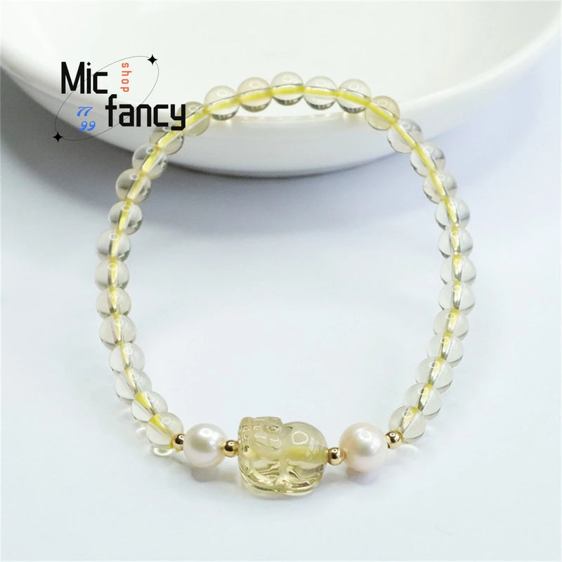 Natural Citrine Pixiu Beads Bracelet Women Ethnic Style Charm Jewelry