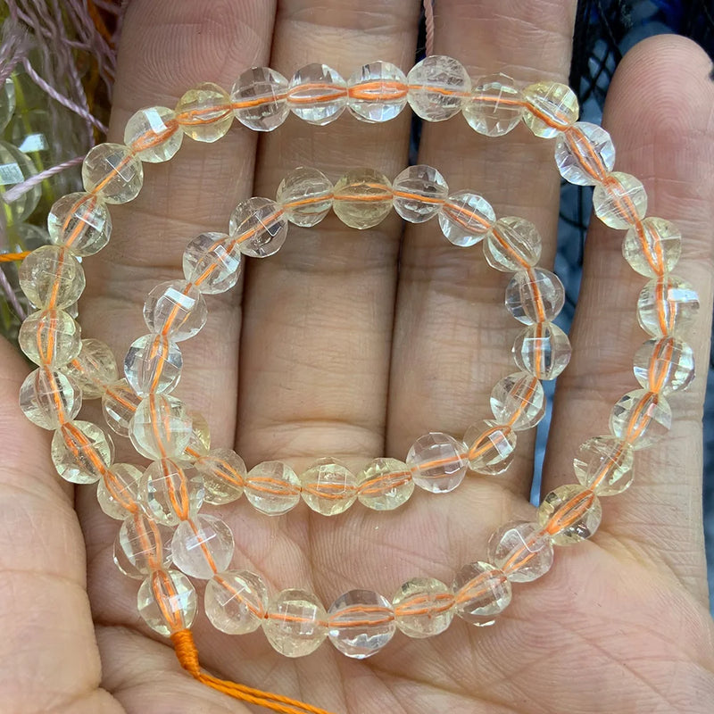 Natural Citrine Quartz Beads 15'' Round Faceted Carved Watermelon DIY