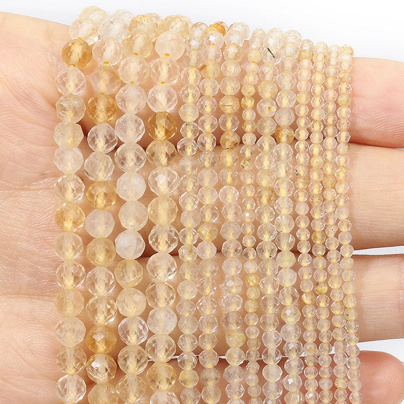 Faceted Natural Citrine Stone Beads 2mm 3mm 4mm Round Shape for DIY Jewelry