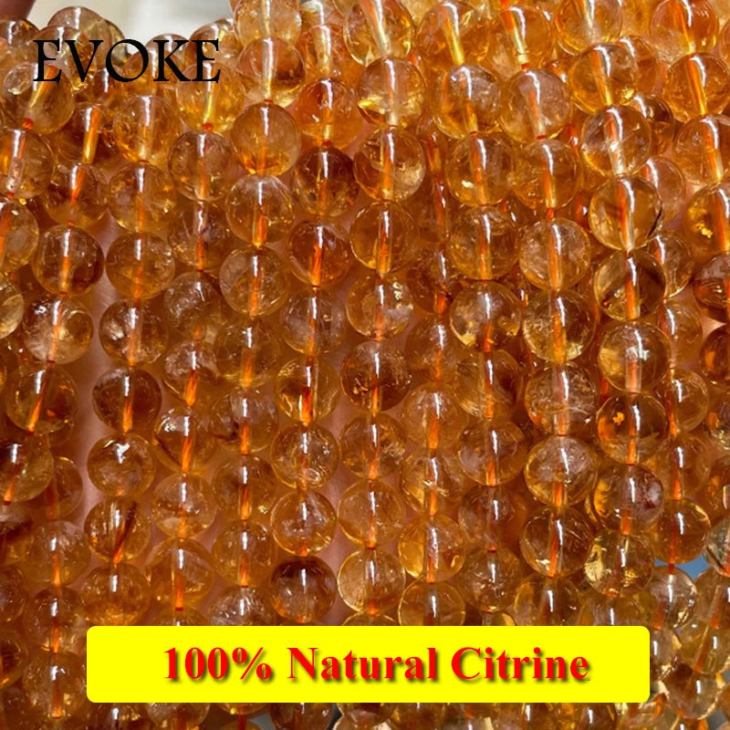 Natural Citrine Stone Beads for Jewelry Making Round Smooth Gemstone Beads