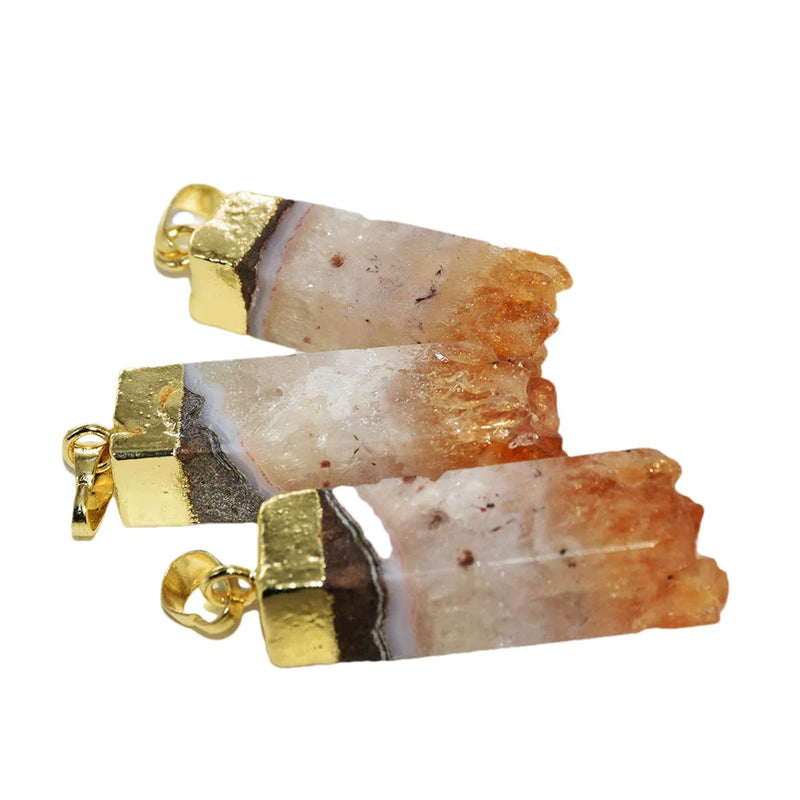 Natural Citrine Yellow Crystal Stone Druzy Pendant for Jewelry Making