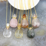 Natural Citrine/Agate Perfume Bottle Pendant, Essential Oil Diffuser Necklace