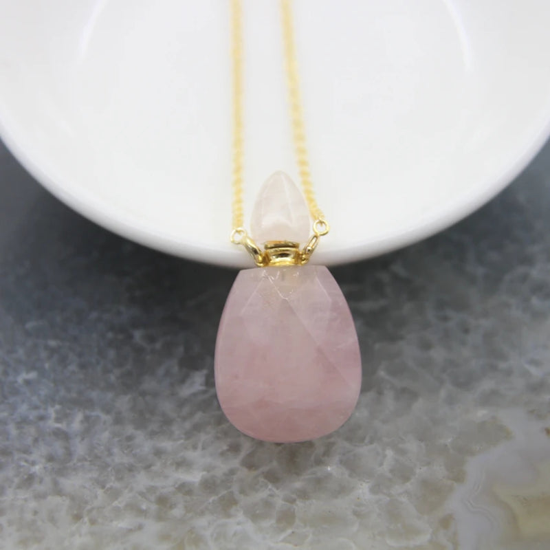 Natural Citrine/Agate Perfume Bottle Pendant, Essential Oil Diffuser Necklace