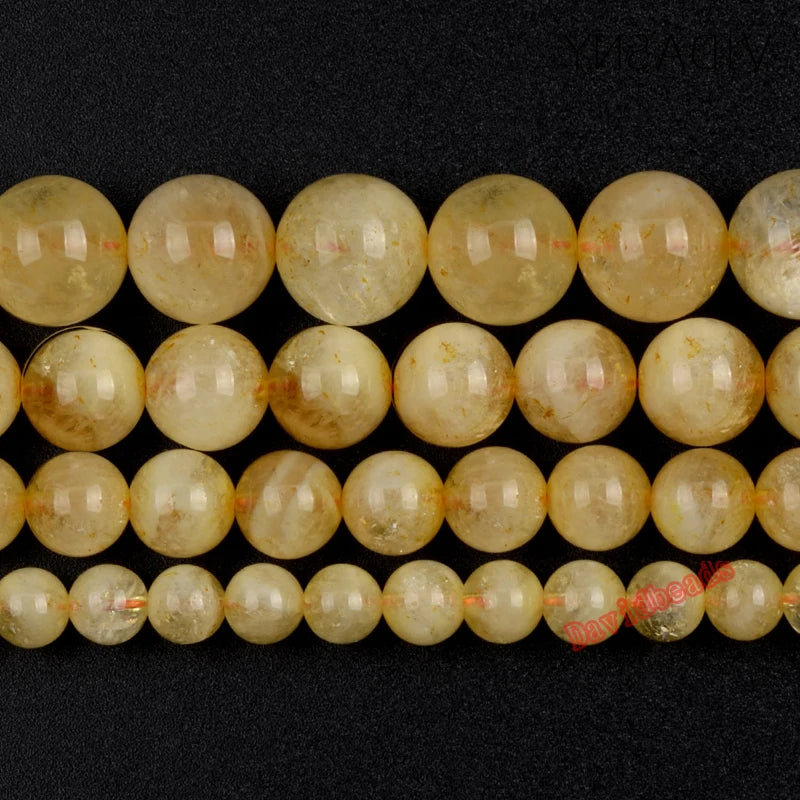 Natural Citrines Round Stone Beads Yellow Quartz Crystals DIY Jewelry