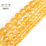 Natural Citrines Yellow Crystal Quartz Round Beads 15'' Strand DIY Bracelet