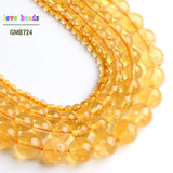 Natural Citrines Yellow Crystal Quartz Round Beads 15'' Strand DIY Bracelet