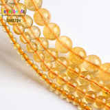 Natural Citrines Yellow Crystal Quartz Round Beads 15'' Strand DIY Bracelet