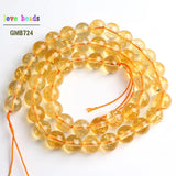 Natural Citrines Yellow Crystal Quartz Round Beads 15'' Strand DIY Bracelet