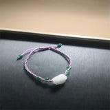 Natural Jadeite Rose Flower Knitted Bracelet 6.3 Inches