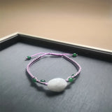 Natural Jadeite Rose Flower Knitted Bracelet 6.3 Inches