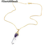 Natural Crystal Point Amethyst Beads Necklace Woman Jewelry