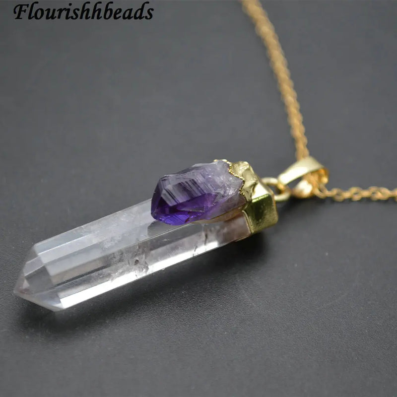 Natural Crystal Point Amethyst Beads Necklace Woman Jewelry