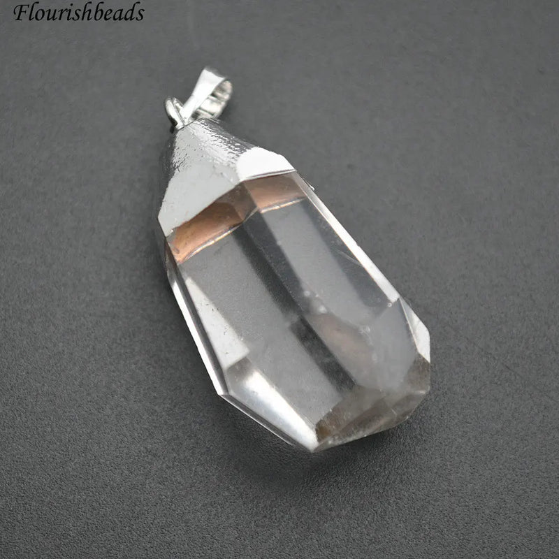 Natural Clear Crystal Quartz Surface Cutting Nugget Stone Pendant