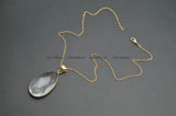 Natural Clear Crystal Surface Cutting Drop Pendant Link Chains Necklace