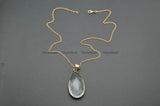 Natural Clear Crystal Surface Cutting Drop Pendant Link Chains Necklace