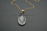 Natural Clear Crystal Surface Cutting Drop Pendant Link Chains Necklace