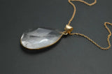 Natural Clear Crystal Surface Cutting Drop Pendant Link Chains Necklace
