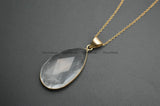 Natural Clear Crystal Surface Cutting Drop Pendant Link Chains Necklace