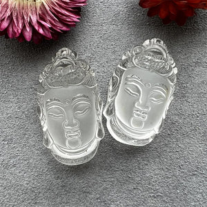 Clear Quartz Buddha Head Pendant Crystal Carving Laughing Buddha Charm Necklace