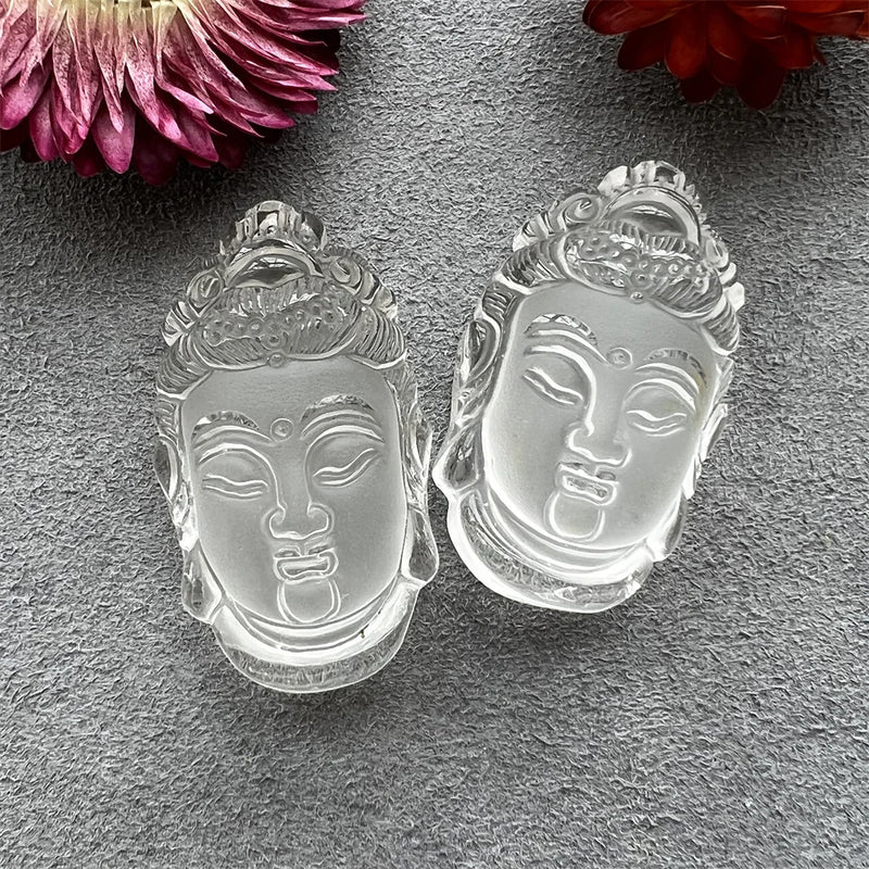 Clear Quartz Buddha Head Pendant Crystal Carving Laughing Buddha Charm Necklace
