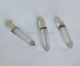 Clear Quartz Point Pendant Hexagon Pillar Silver Plated 25-35mm