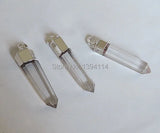 Clear Quartz Point Pendant Hexagon Pillar Silver Plated 25-35mm