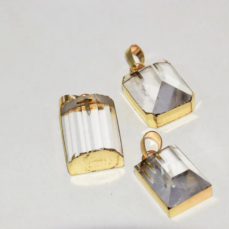 Clear Quartz Rectangle Pendant Jewelry Making Plating Crystal Stone Necklace